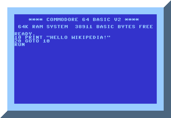 Startup screen of C64, and rudimentary BASIC program ready to run